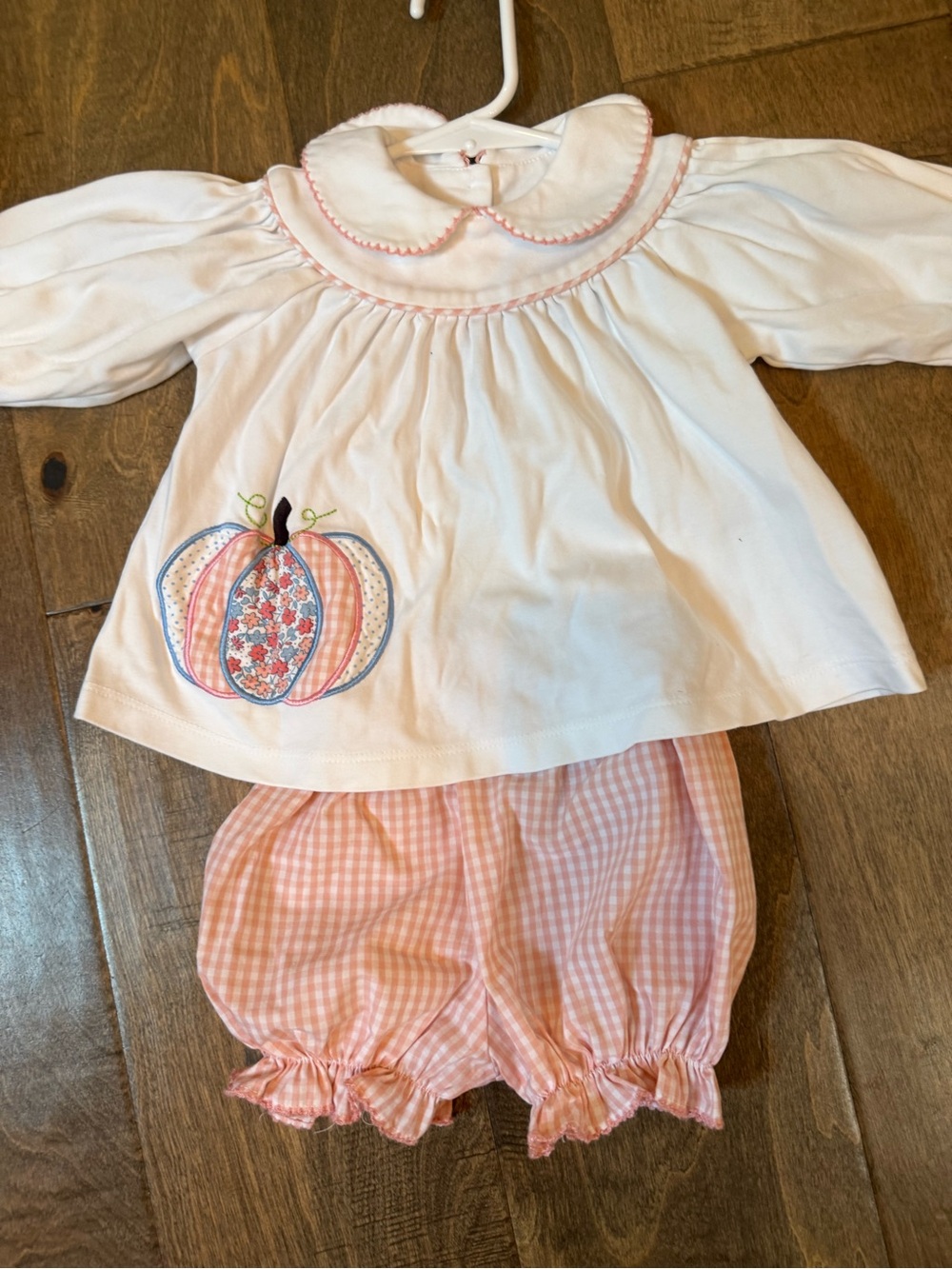 Honesty Girls Pumpkin Appliqué Gingham Bloomer Set 6M